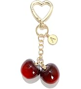 LVYOUME Cherry Keychain with Bag Charm, Resin & Metal Cute Girly Key Chains for Women, Cherry Pur...