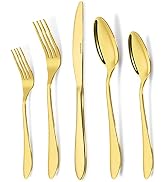 40-Piece Gold Silverware Set, VIVANI Flatware Sets, Stainless Steel Kitchen Utensils Set, Tablewa...
