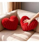 Vipxsa 2PCS Pink Heart Throw Pillows, 16 Inch Soft Fuzzy Faux Fur Heart-Shaped Pillows, Cute Deco...