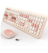 Wireless Keyboard and Mouse Combo, Colorful Ergonomic Full Size Retro Low-Noise Keyboard with Cut...