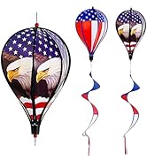 2 Pack 43-Inch Patriotic American Flag & Eagle Hot Air Balloon Wind Spinner Twister, Outdoor Hang...