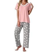 PrinStory Pajamas for Women Set Soft Pjs 2 Piece Pajama Sets Casual Pj Short Sleeve Lounge set wi...