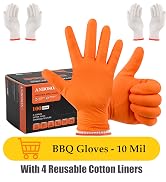 ANBOSON BBQ Gloves for Grilling Disposable Heat Resistant - 100 Nitrile Gloves + 4 Reusable Cotto...