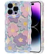 EYZUTAK Case for iPhone 14 Pro Max, Colorful Retro Oil Painting Flower Laser Glossy Design Cute C...