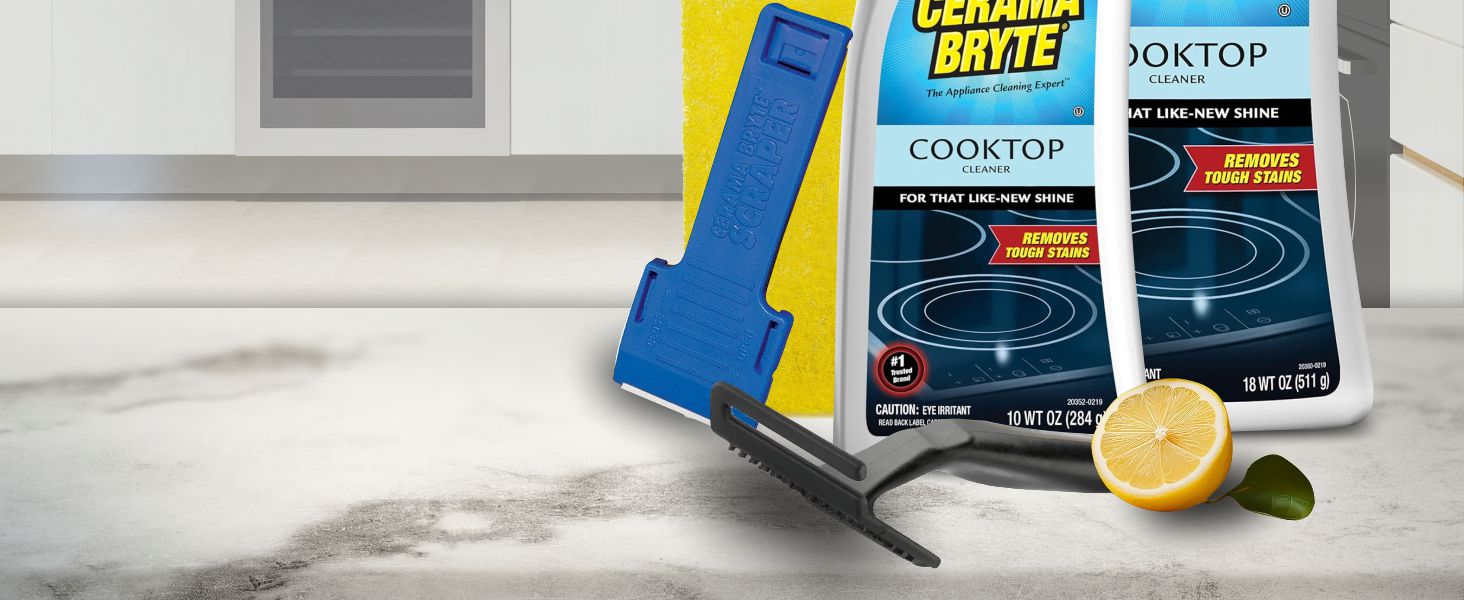 Cerama Bryte Cooktop Cleaner for all cooktops, shower doors, faux marble and pots and pans cleaning