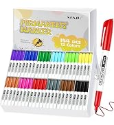 SFAIH 144 Pack Permanent Markers Bulk - School Classroom Set, 12 Vibrant Colors, Works on Paper, ...