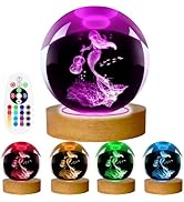 LINSINA 3D Crystal Ball Night Light for Kids with Colorful LED Light Base, Color Changing Light w...