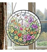 SITUMEIZI Stained Glass Window Hanging, Flowers Glass Panel Suncatcher, Window Decor, Birthday Gi...
