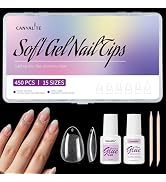 Canvalite Short Almond Fake Nails, Short Basic Gel Nail Tips For Diy Full Cover - 450PCS Most For...