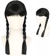 Tatibana Girls Kids Long Straight Black Braided Wig with Bangs Synthetic with Wig Cap Halloween P...