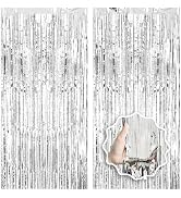 2 Pack Foil Curtain Backdrop Curtains Silver Tinsel Door Streamers Birthday Party Decorations Pho...