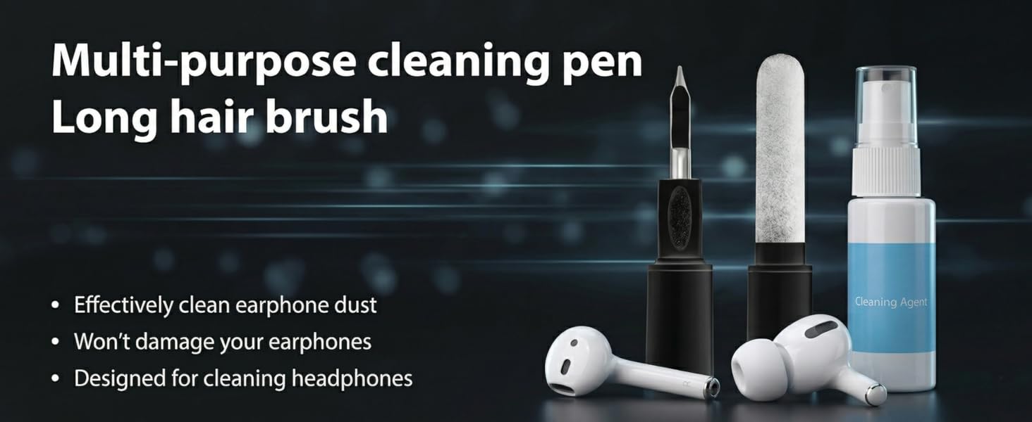 tech cleaning tools for AirPods Pro, precision pen and earphone brush set.