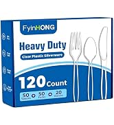 FYIN-HONG 120 Count Heavy Duty Plastic Silverware, Disposable Clear Plastic Utensils Set, 50 Fork...