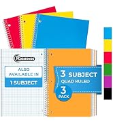 Rosmonde 3 Subject Spiral Notebooks Graph Ruled, 3 Pack, 300 Pages (150 Sheets), 8 x 10-1/2