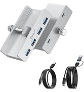 USB 3.0 HUB Powered Hub,Multi-Port USB Data HUB with 2pcs Long Cable Mounted on Desk,Monitor Stan...