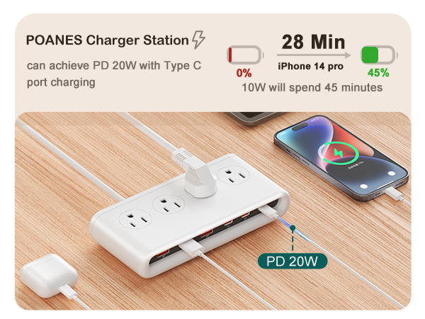 POANES charger station can achieve PD20W with Type C port charging