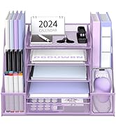 SUPEASY Mesh Desk Organizer with File Holder, 5-Tier Paper Letter Tray Organizer with Magazine Ho...