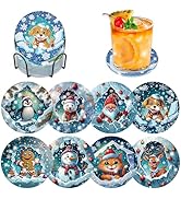 Bowetile 8PCS Christmas Diamond Art Coasters Kit with Holder, Animals Diamond Art Kits for Adults...