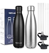 Insulated Water Bottle,2 Pack-17oz Stainless Steel Water Bottles with straw lid,Metal Sports Ther...