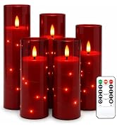 Da by 5 Pack Red Transparent Acrylic Flameless Taper Candles, Flickering Black Wick LED Candles w...