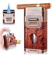 All-in-One Torch Lighter with Built-in Cigar Cutter, Holder, Dual Windproof Jet Flame, Butane Lig...