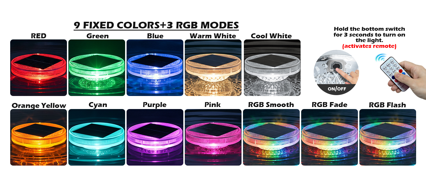 9 FIXED COLORS+3 RGB MODES