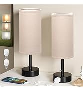 Fenmzee Bedside Table Lamps Set of 2-3 Color Temperatures Pull Chain Lamp with AC Outlet Charging...