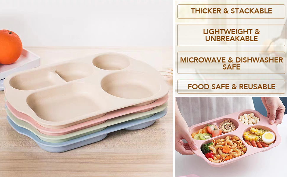 12 Inch (4PCS) Large Unbreakable Divided Plates for Kids Adults