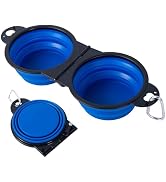 SLSON Collapsible Dog Dual Bowls Reinforced Rim 180 Degrees Flip Over Foldable Double Bowl with L...