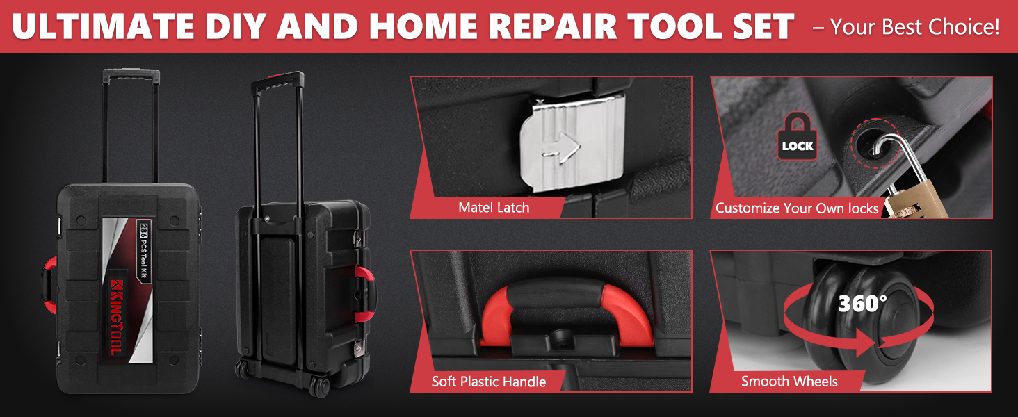 KingTool 286 PCS Tool Set - Home Auto Repair Tool Kit with Rolling Tool Box