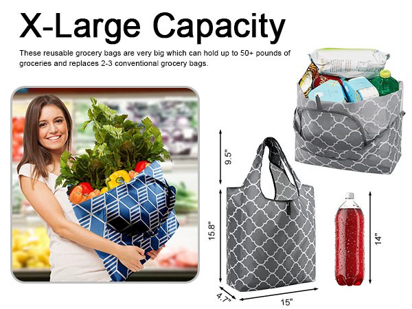 Christmas Gifts Shopping Bags For Groceries Foldable Reusable Grocery Bags Heavy Duty 6 Pack