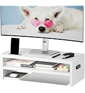 BONTEC Wood Monitor Stand Riser, 2-Tier Desktop Organizer with Storage, Ergonomic Computer Stand ...