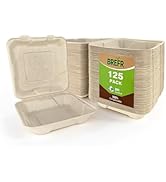 BREFR 125 Pack 8x8 Inch Compostable Clamshell Containers, Biodegradable To Go Boxes – Heavy Duty ...
