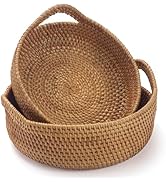 Rattan Storage Basket, Hand Woven Fruit Basket with Handles, Wicker Serving Basket, Bread Basket,...