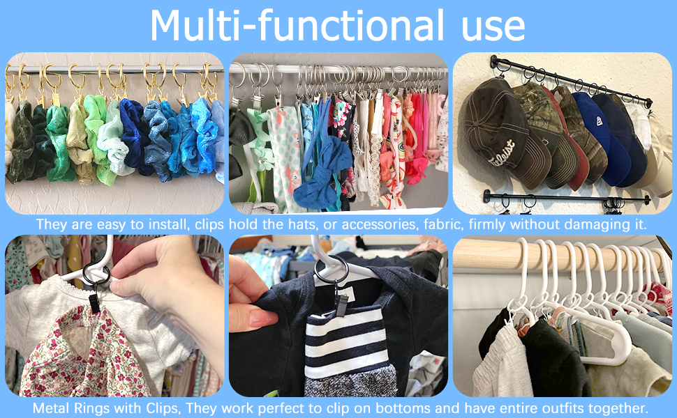 Metal Curtain rod Rings With Clips hold curtains baby clothes pants hats accessories fabric