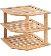 VERTORGAN Corner Shelf, Plate Organizer for Cabinet-3-Tier Bambo Corner Cabinet Shelf Kitchen Cab...