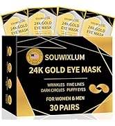 Under Eye Patches For Puffy Eyes 30Pairs, 24K Gold Eye Mask For Dark Circles and Puffiness, Under...