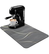 Small Coffee Mat 19x12 Inch, Irregular Black Streamline Coffee Pot Mat, Absorbent Hide Stain Rubb...