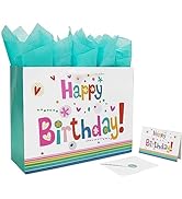 Qirrmiy 16.5” Extra Large Gift Bag Set with Greeting Card and Green Tissue Paper(Cute ‘Happy Birt...