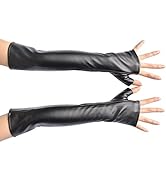 NAVAdeal Black PU Faux Leather Long Arm Warmer Dress Up Fingerless Gloves Halloween Costume Party...