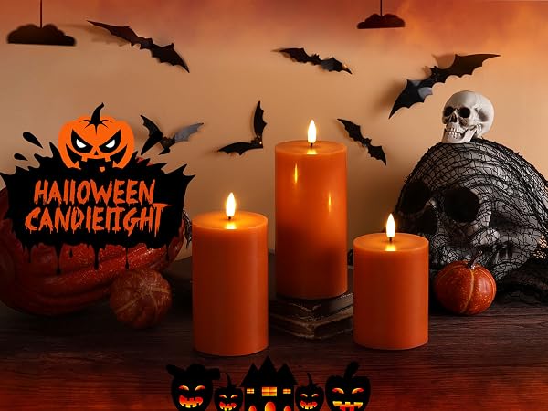 burnt orange flameless pillar candles