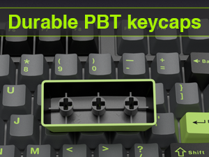 a computer keyboard with a green keypad that says ` ` suitable pbt keypad''.