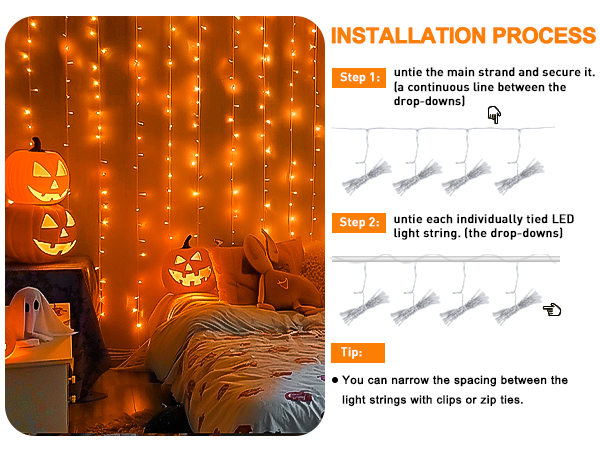 orange curtain lights for bedroom