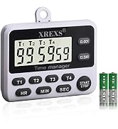 XREXS 4 Channels Digital Kitchen Timer Clock, Cooking Timer with Large LCD Display, 4 Groups Simu...