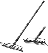 Garden Rake, 63 Inch Long Handle with 17 Tongs, Heavy Duty Metal Bow Rake for Loosening Leveling ...