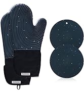 Dorkuova Silicone Oven Mitt Pack,Cotton Lined Gloves, BPA-Free, Long Cooking Mitts and Trivet Mat...