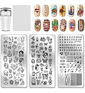 PH PandaHall 3pcs Old School Nail Stamping Plates Retro Floral Skull Nail Art Templates Alphabet ...