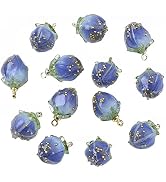 BEEFLYING 10pcs Transparent Acrylic Pink Flower Rose Bud Charms Pendants for Jewelry Making Earri...