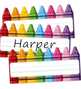 JarThenaAMCS 60Pcs Crayons Name Tags Colorful Cartoon Crayon Expression Nameplate Stickers Classr...