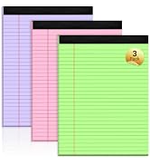 Legal Pads 8.5 x 11 Colored Notepad, 3 Pack Note Pads Wide Ruled Lined Paper, Micro Perforated Wr...